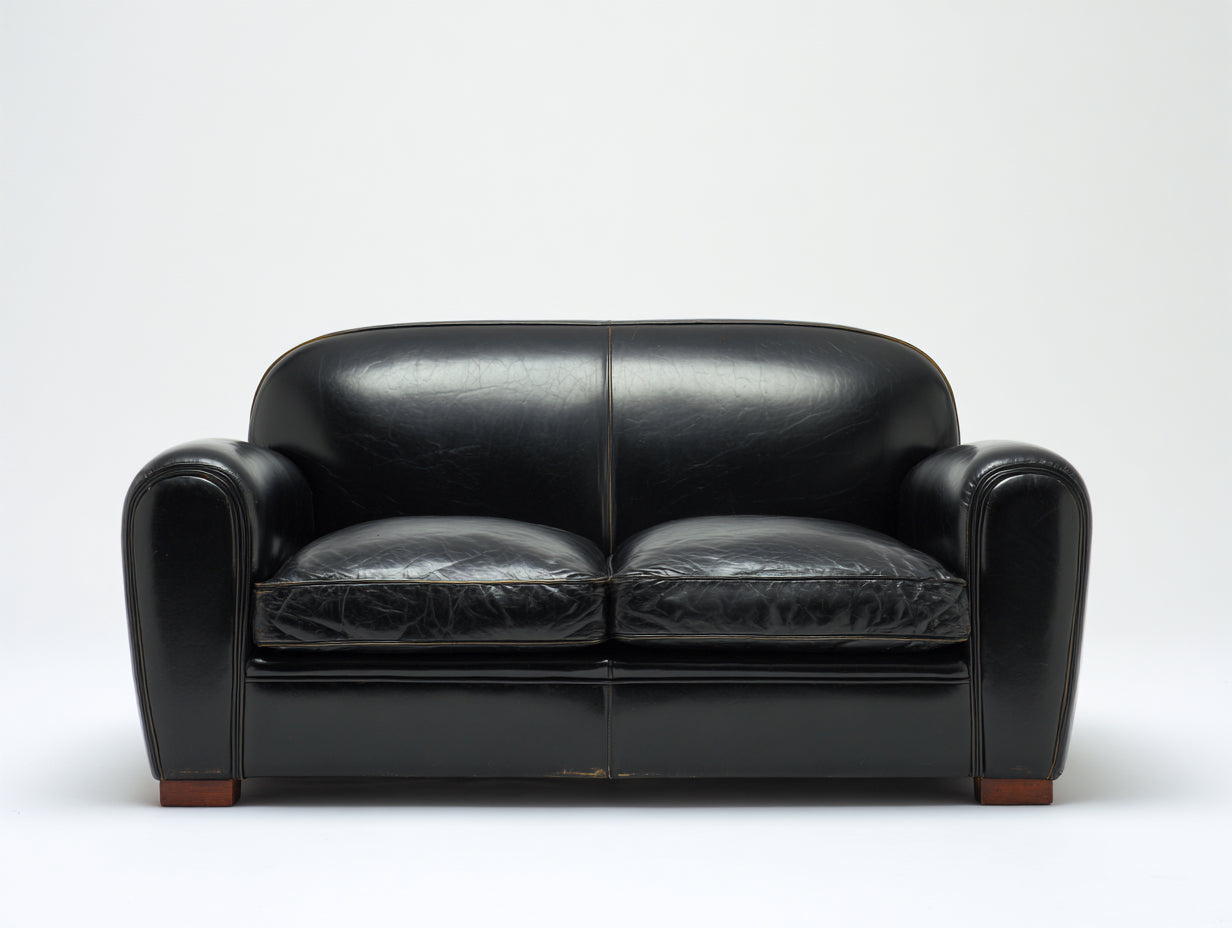 Canapé 2 places - Cuir - 158 x 88 x 84 cm - Noir - Style classique