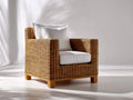 Fauteuil en rotin - Rotin-Tissu-Bois - 90 x 84 x 83 cm - Miel-Blanc - Style naturel