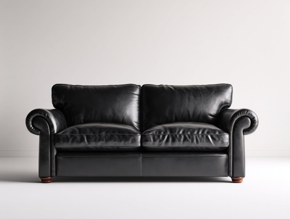 Canapé 2 places - Cuir-Bois - 178 x 94 x 86 cm - Noir - Style classique