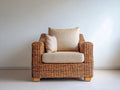 Fauteuil en rotin - Rotin-Tissu-Bois - 88 x 84 x 85 cm - Cognac-Beige clair - Style artisanal