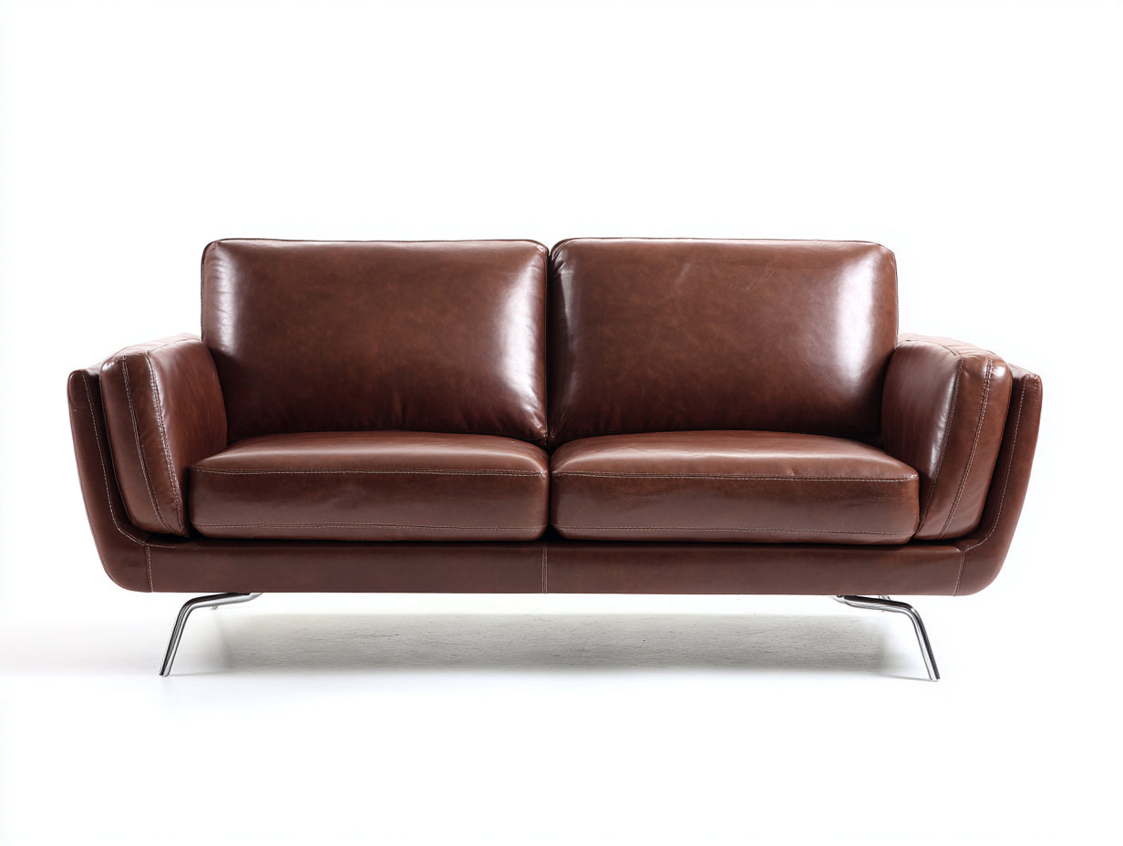 Canapé 2 places - Cuir-Métal - 190 x 90 x 82 cm - Marron - Style moderne