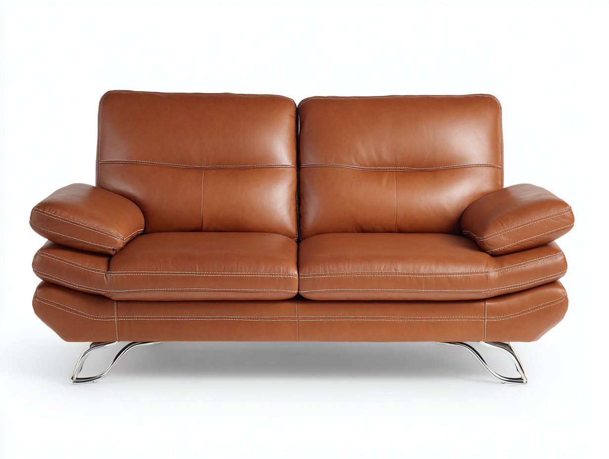 Canapé 2 places - Cuir-Métal - 195 x 98 x 84 cm - Marron - Style moderne