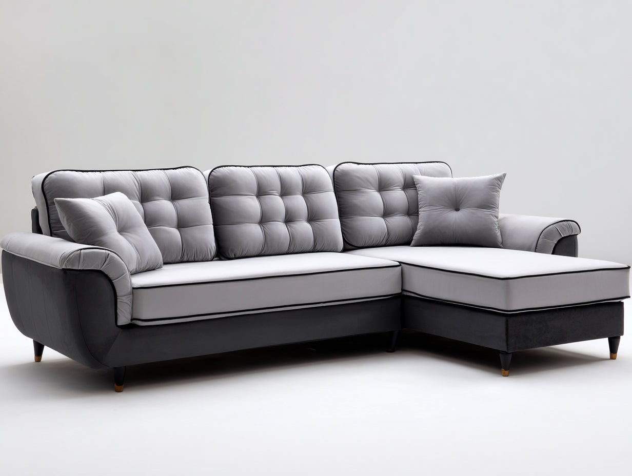 Canapé d'angle - Tissu - 310 x 180 x 86 cm - Gris clair-Gris foncé - Style moderne