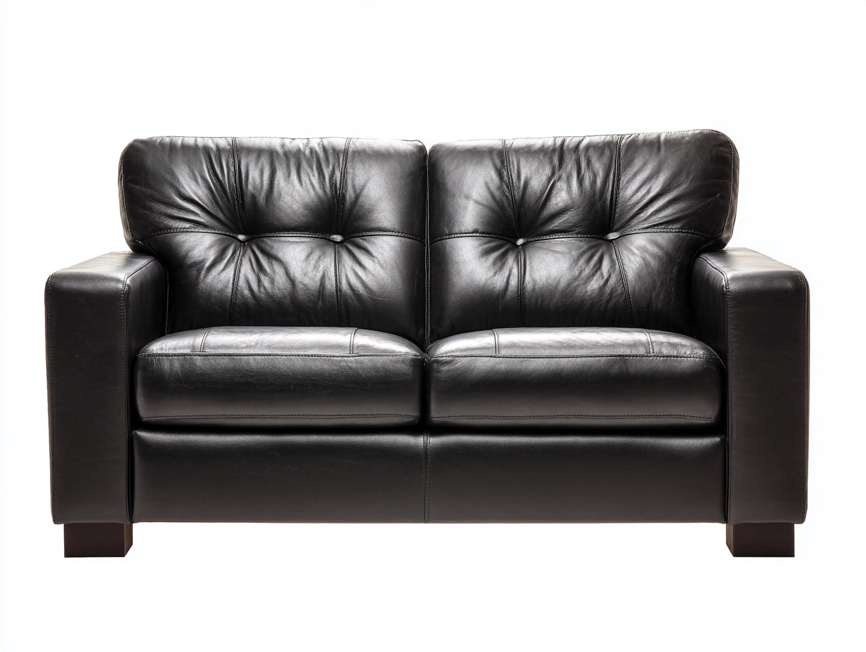 Canapé 2 places - Cuir-Bois - 186 x 97 x 87 cm - Noir - Style classique