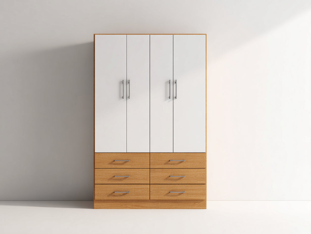 Armoire - Bois-panneaux de particules-métal - 160 x 55 x 200 cm - Blanc-Bois clair - Style moderne
