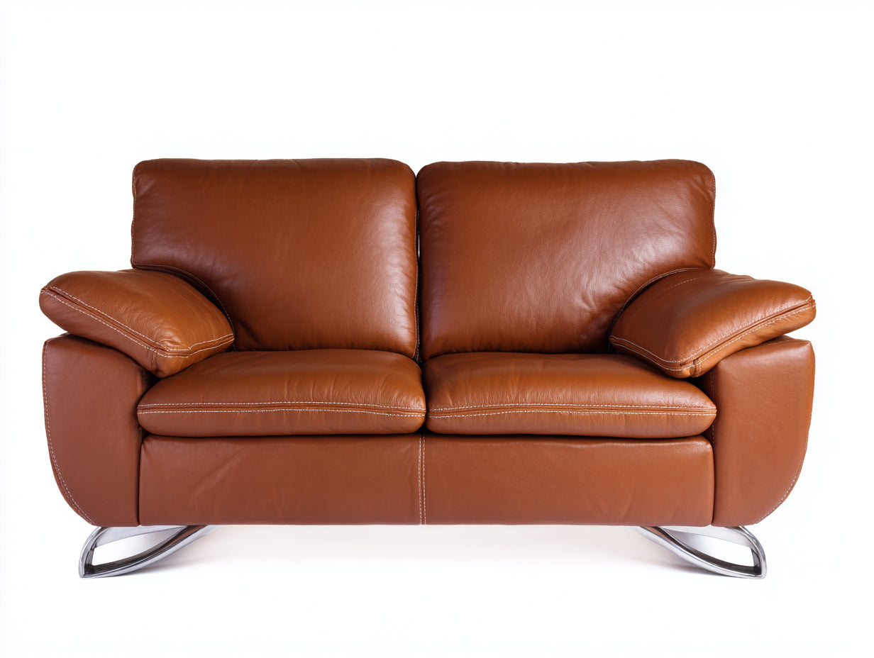 Canapé 2 places - Cuir-Métal - 188 x 95 x 83 cm - Marron - Style moderne