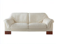Canapé 2 places - Cuir-Bois - 188 x 97 x 85 cm - Blanc cassé - Style contemporain