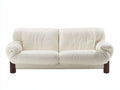 Canapé 2 places - Cuir-Bois - 190 x 98 x 86 cm - Blanc cassé - Style contemporain