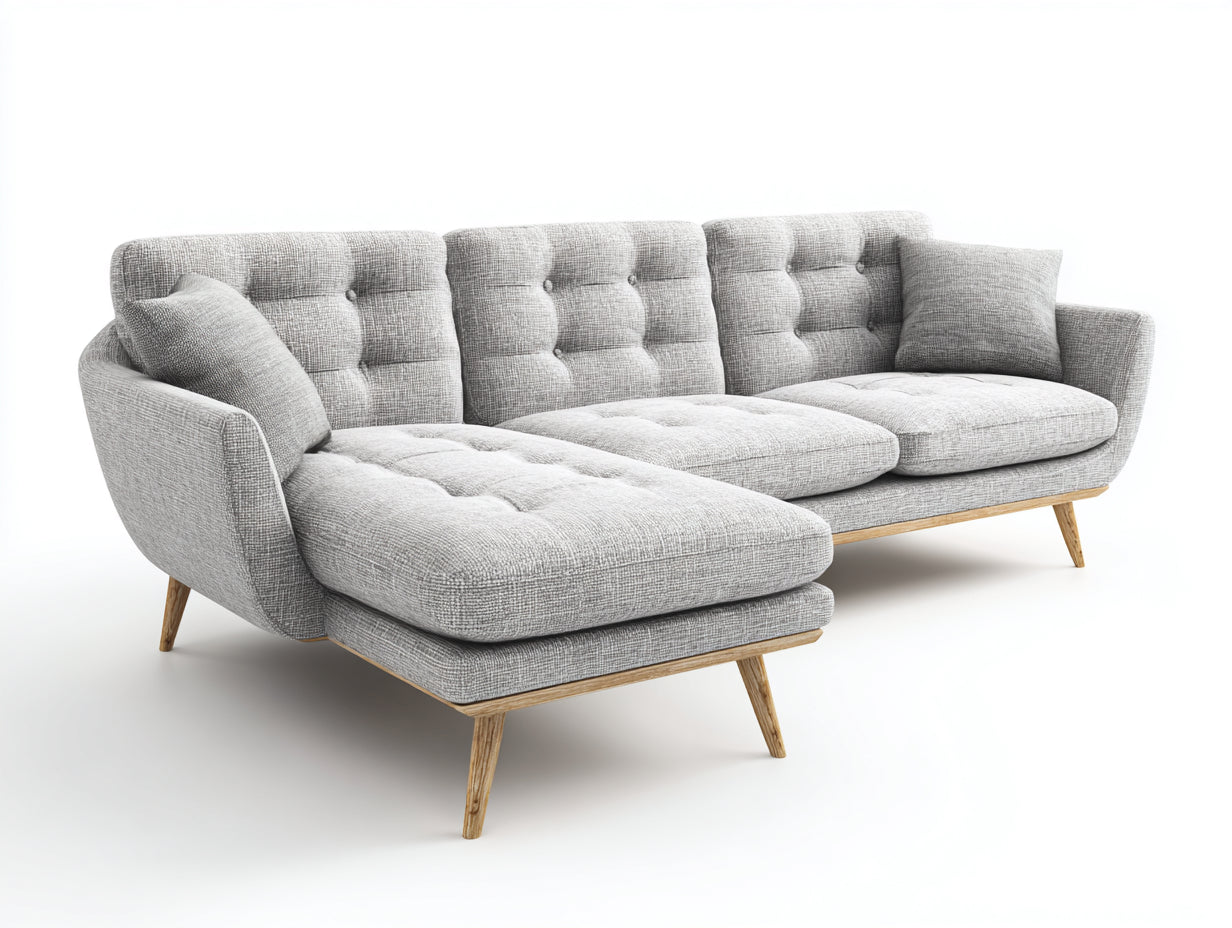 Canapé d'angle - Tissu-Bois - 290 x 170 x 88 cm - Gris clair - Style scandinave