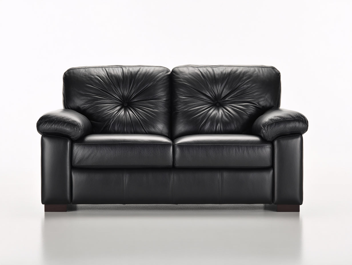 Canapé 2 places - Cuir-Bois - 182 x 95 x 86 cm - Noir - Style classique