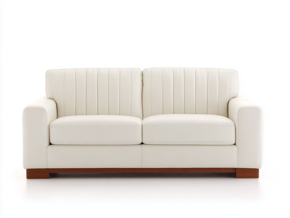 Canapé 2 places - Similicuir-Bois - 180 x 93 x 86 cm - Blanc cassé - Style moderne