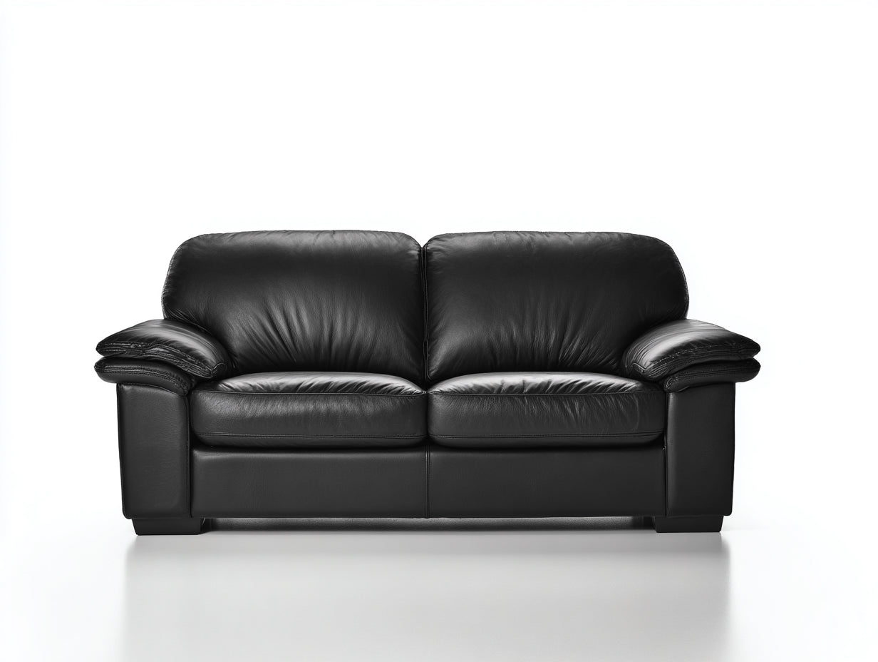 Canapé 2 places - Cuir - 185 x 96 x 84 cm - Noir - Style classique