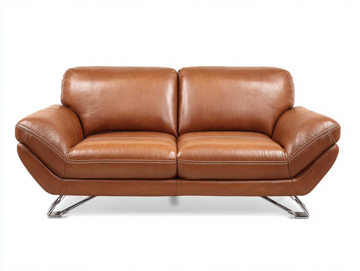 Canapé 2 places - Cuir-Métal - 192 x 96 x 82 cm - Marron - Style moderne