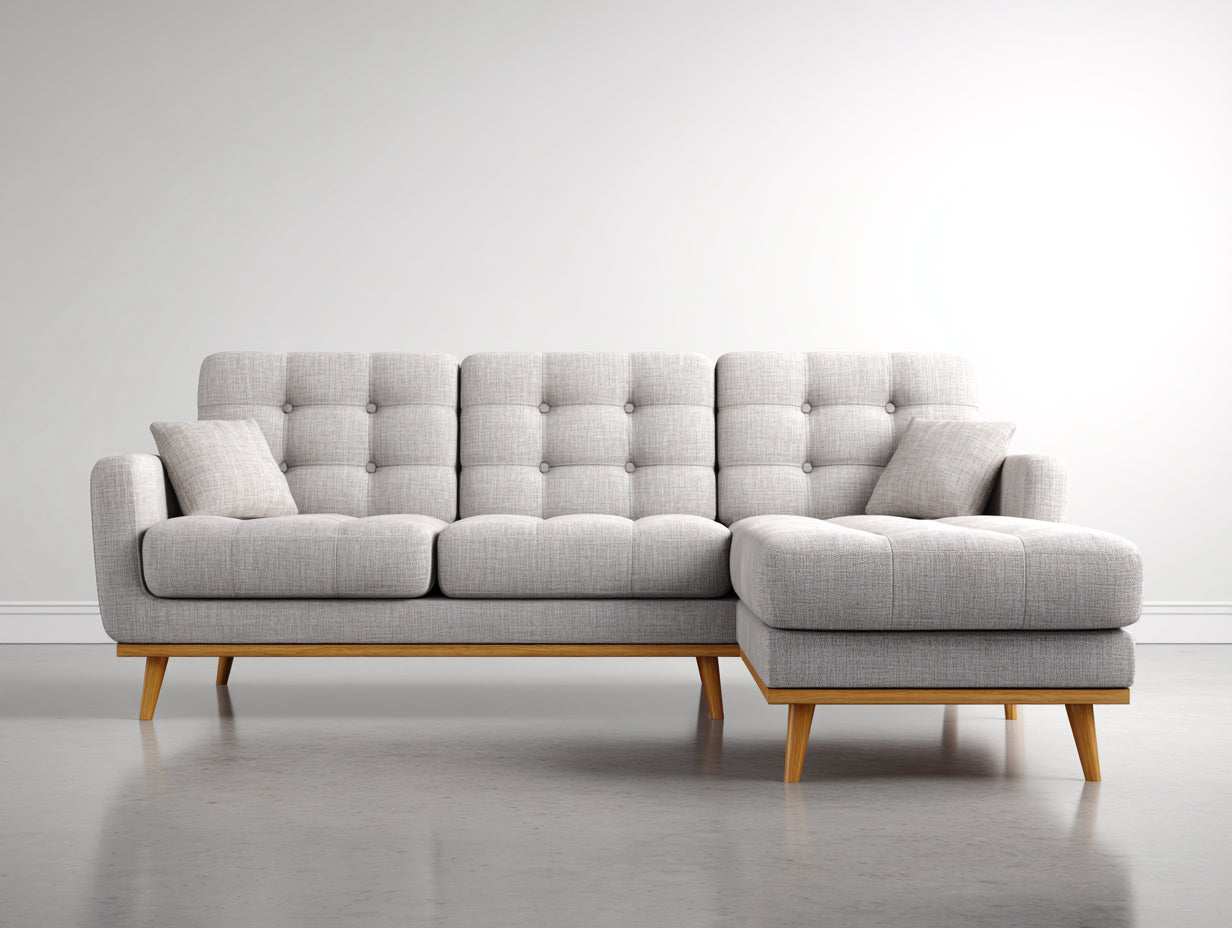 Canapé d'angle - Tissu-Bois - 305 x 175 x 90 cm - Beige - Style scandinave