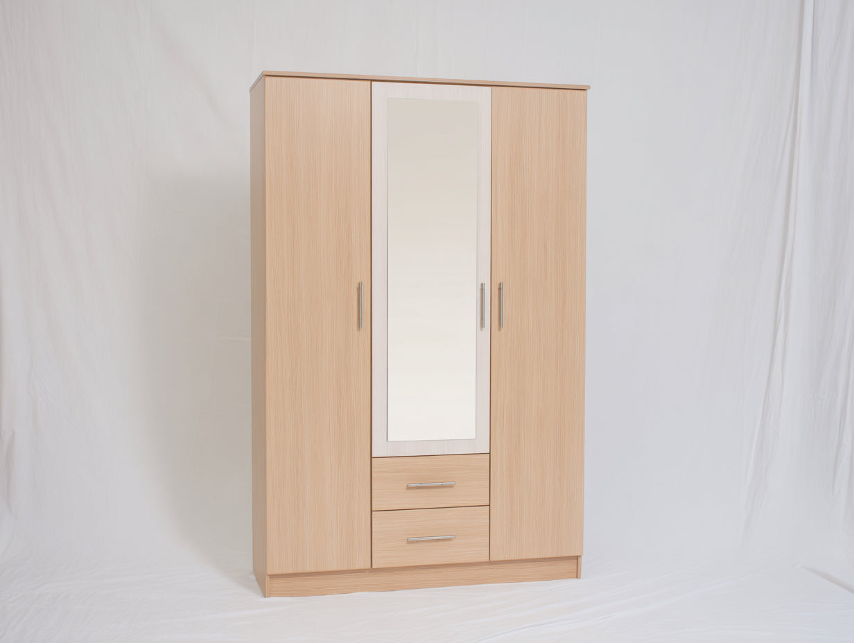 Armoire - Bois-panneaux de particules-verre-métal - 150 x 55 x 200 cm - Bois clair - Style moderne