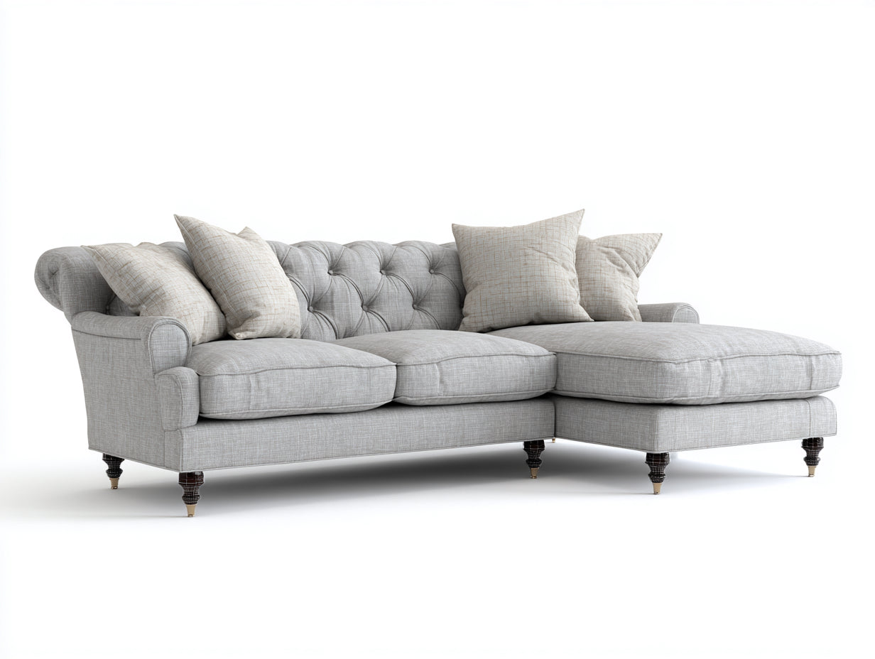 Canapé d'angle - Tissu - 320 x 175 x 88 cm - Gris clair - Style classique
