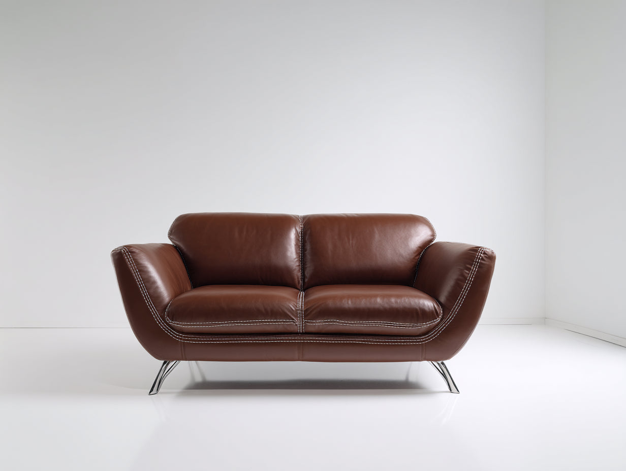Canapé 2 places - Cuir-Métal - 178 x 92 x 80 cm - Marron - Style moderne