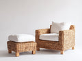 Fauteuil en rotin - Rotin-Tissu-Bois - 92 x 86 x 84 cm - Naturel-Blanc - Style bohème