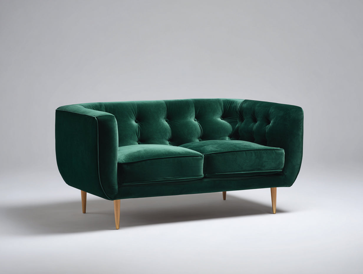 Canapé 2 places - Velours-Bois - 170 x 88 x 78 cm - Vert émeraude - Style moderne
