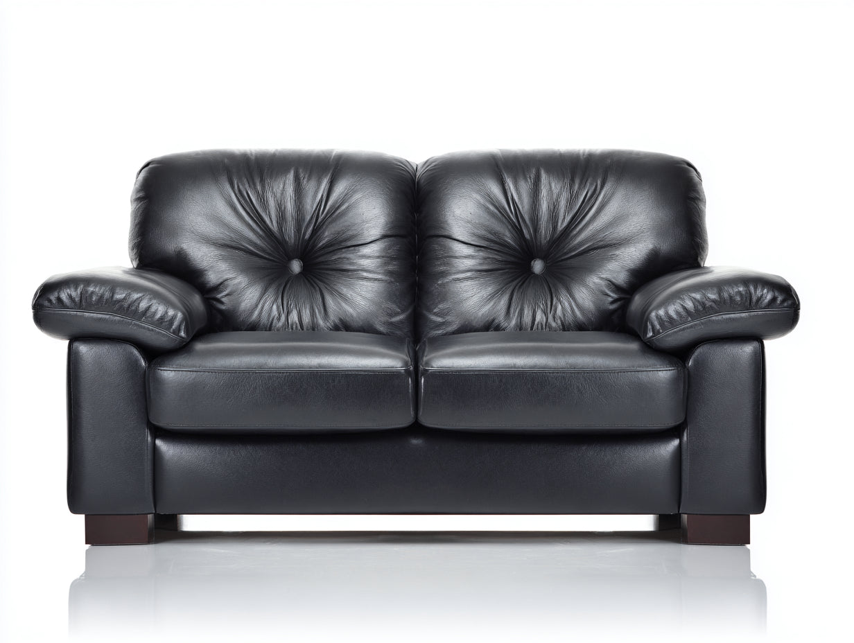 Canapé 2 places - Cuir-Bois - 184 x 96 x 88 cm - Noir - Style classique