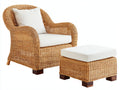 Fauteuil en rotin - Rotin-Tissu-Bois - 89 x 88 x 96 cm - Miel-Blanc - Style classique