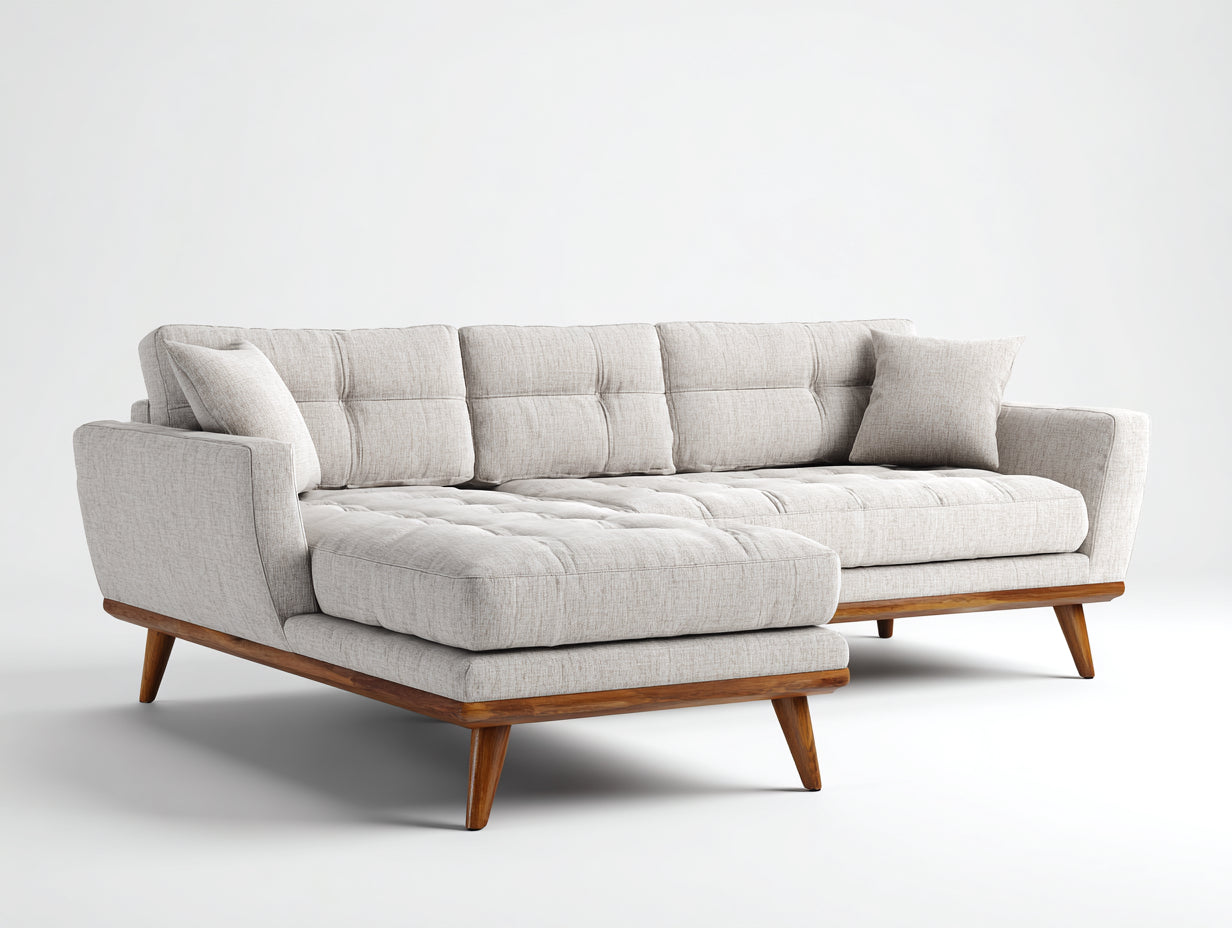 Canapé d'angle - Tissu-Bois - 300 x 175 x 88 cm - Beige - Style scandinave