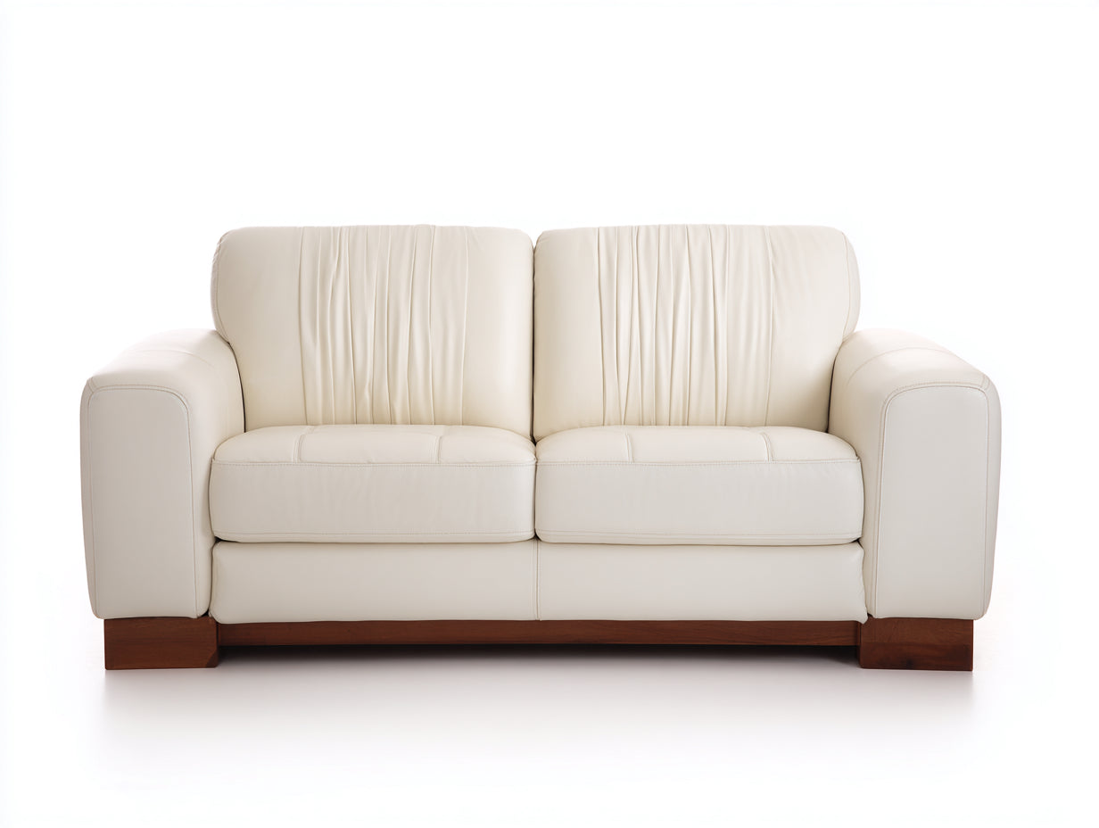 Canapé 2 places - Similicuir-Bois - 168 x 91 x 85 cm - Blanc cassé - Style contemporain