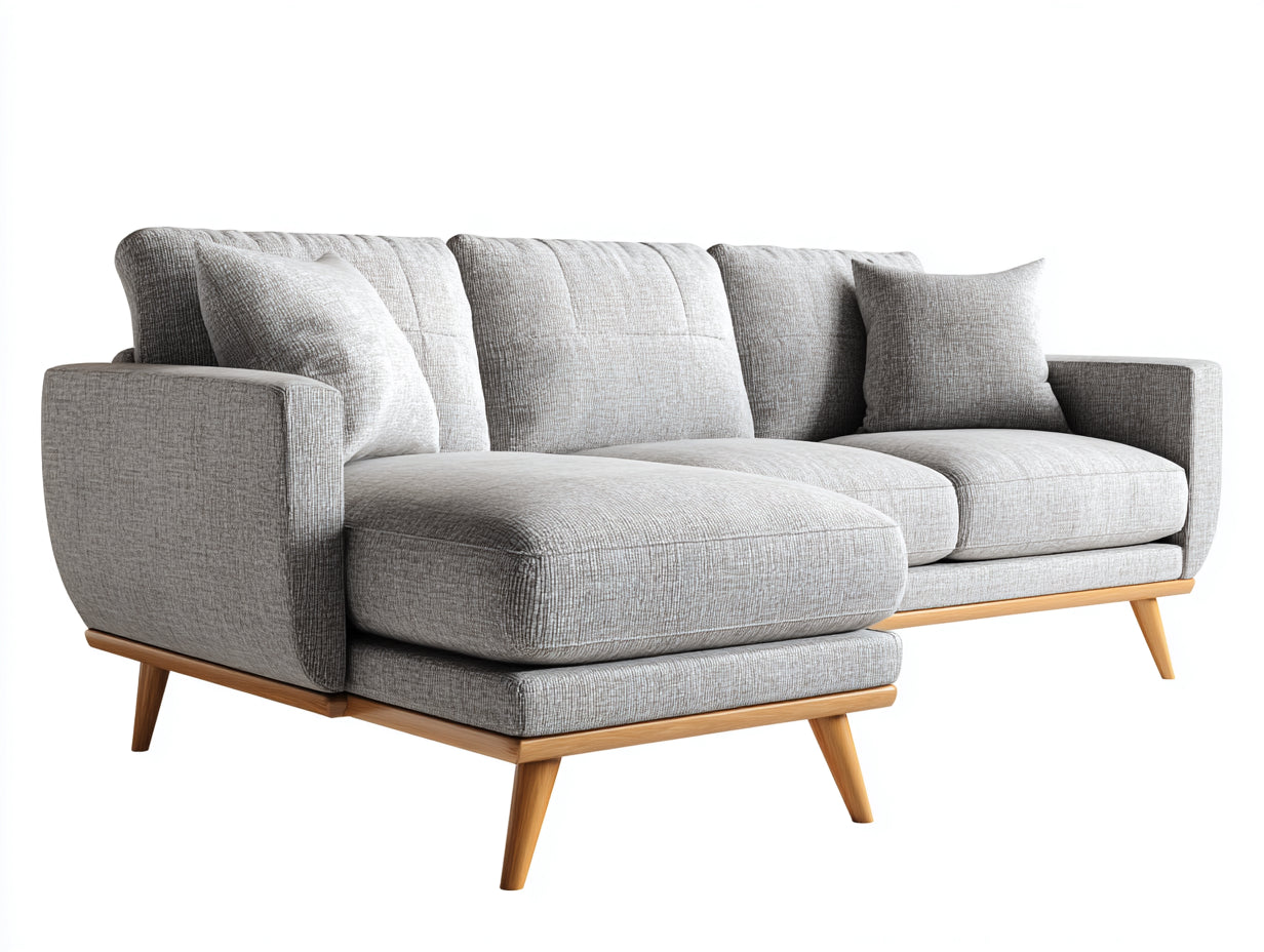Canapé d'angle - Tissu-Bois - 290 x 175 x 88 cm - Gris clair - Style scandinave