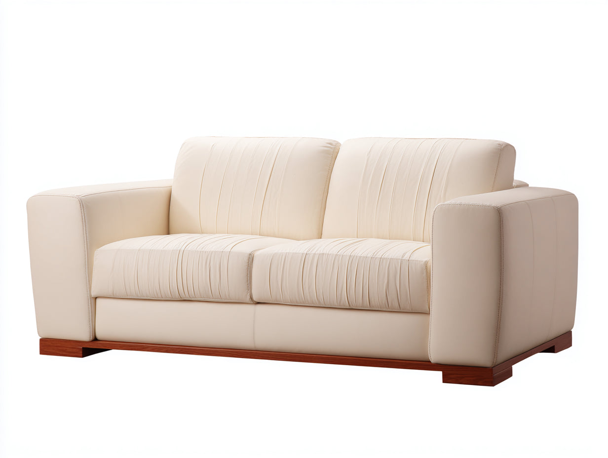 Canapé 2 places - Similicuir-Bois - 190 x 95 x 82 cm - Blanc cassé - Style contemporain